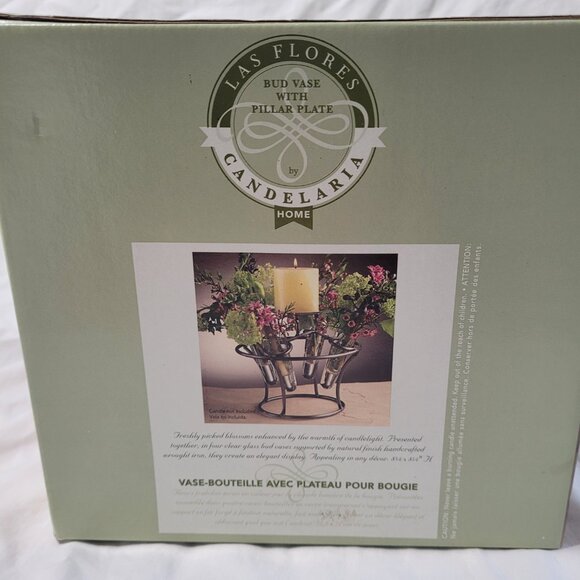 Candelaria Bud Vase with Pillar Plate 4 Glass Vases Wrought Iron Centerpiece - Picture 3 of 10